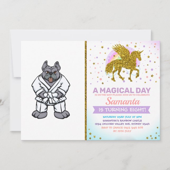 Invitación Bulldog jiu jitsu | elegir color de fondo (Anverso)