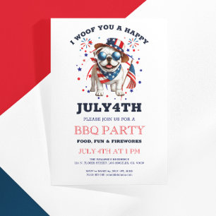 Invitación Bulldog patriótico Woof you Happy 4 de julio