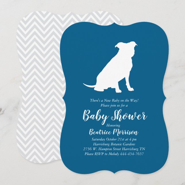 Invitación Bulldog Pit Baby Shower Blue Boy Pitbull (Anverso / Reverso)