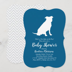 Invitación Bulldog Pit Baby Shower Blue Boy Pitbull