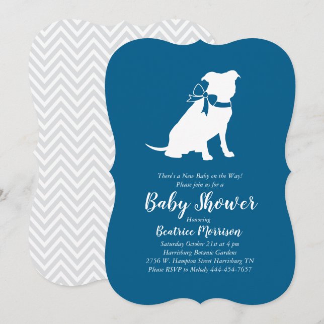 Invitación Bulldog Pit Baby Shower Blue Boy Pitbull (Anverso / Reverso)