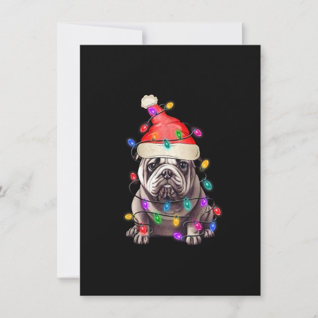 Invitación Bulldog Santa Christmas Tree enciende la Navidad B (Anverso)