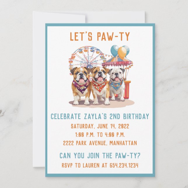 Invitación Bulldoges ingleses De Cumpleaños En Un Carnaval (Anverso)
