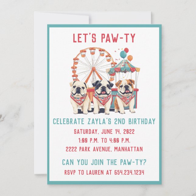 Invitación Bulldoges ingleses De Cumpleaños En Un Carnaval (Anverso)