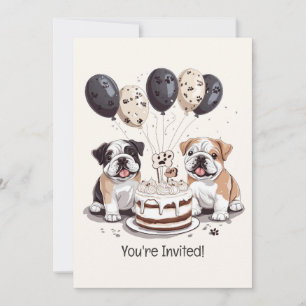 Invitación Bulldoges ingleses de cumpleaños feliz