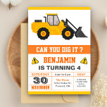 Invitación Bulldozer Construction Kids Birthday Party<br><div class="desc">Amaze your guests with this cool construction theme birthday party invite featuring a cute yellow bulldozer with modern typography against a white background. Simply add your event details on this easy-to-use template to make it a one-of-a-kind invitation. Flip the card over to reveal a vibrant yellow and black stripes pattern...</div>