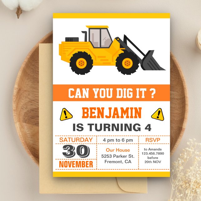 Invitación Bulldozer Construction Kids Birthday Party (Subido por el creador)