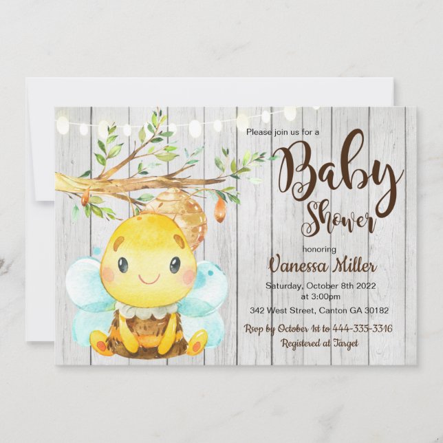 Invitación Bumble Bee Baby Shower (Anverso)