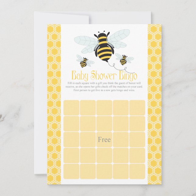 Invitación Bumble Bee Baby Shower Bingo (Anverso)