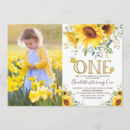 Invitación Bumble Bee Sunflower Jardín Chica Primer cumpleaño