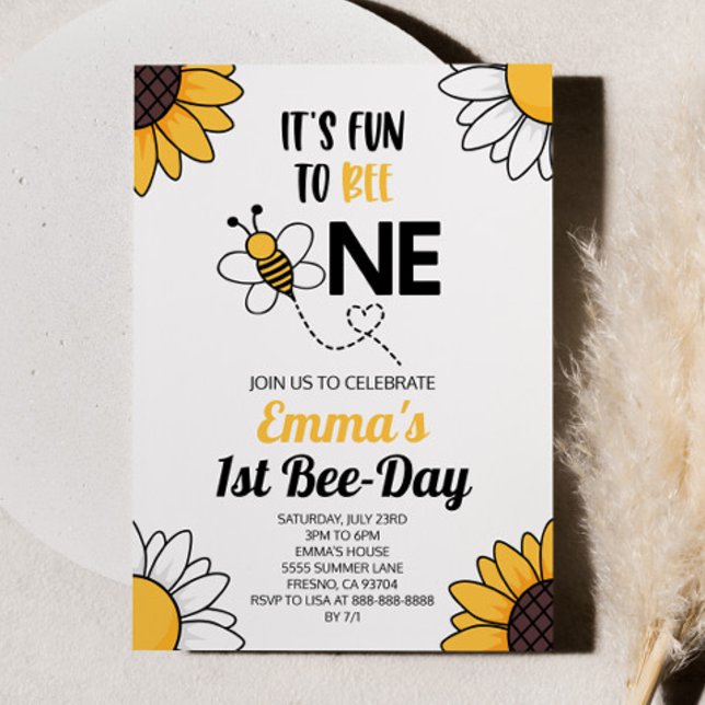 Invitación Bumble Bee Sunflowers Primer Fiesta de Cumpleaños (Subido por el creador)