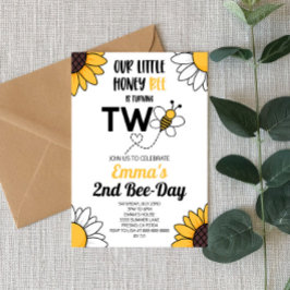Invitación Bumble Bee Sunflowers Segundo Fiesta de Cumpleaños