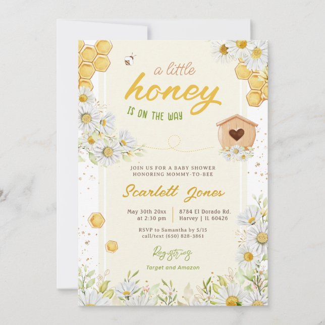 Invitación Bumblebee Bee Baby Shower Little Honey Sweet Daisy (Anverso)