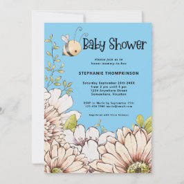 Invitación Bumblebee Florals Baby Blue Shower