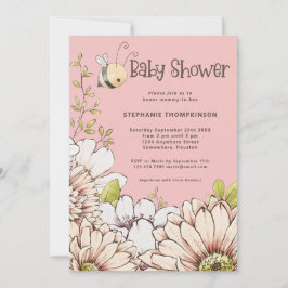 Invitación Bumblebee Florals Baby Pink Shower