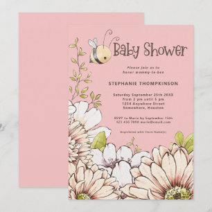 Invitación Bumblebee Florals Baby Pink Shower