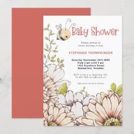 Invitación Bumblebee Florals Coral Baby Shower