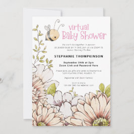 Invitación Bumblebee Florals Virtual Pink Baby Shower