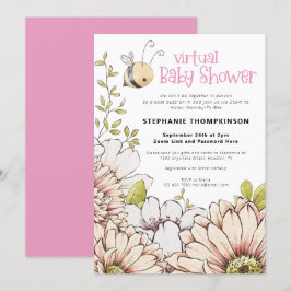 Invitación Bumblebee Florals Virtual Pink Baby Shower