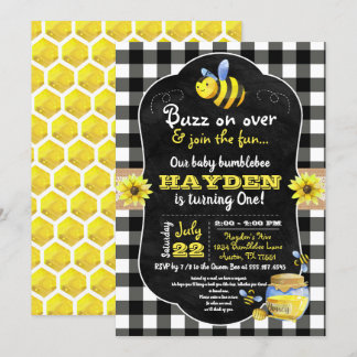 Invitación Bumblebee Honey Comb Dulce Bebé Primer Cumpleaños