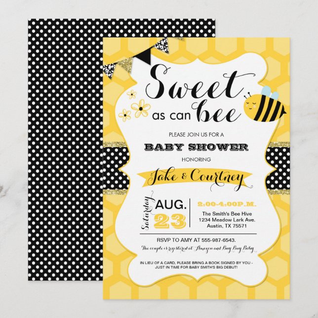 Invitación Bumblebee Sweet As Can Bee Baby Shower (Anverso / Reverso)