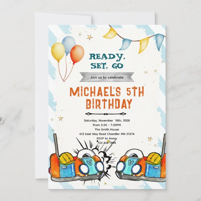 Invitación Bumper car birthday party invitation (Anverso)
