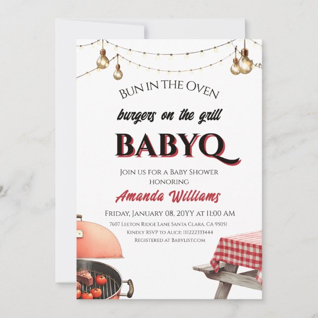 Invitación Bun en Oven Burger en Grill BabyQ BBQ Baby Shower (Anverso)