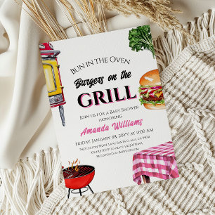 Invitación Bun en Oven Burger Grill Chica BBQ Baby Shower