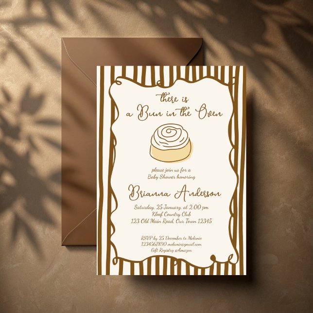Invitación Bun in the oven baking baby shower (Bun in the oven baking baby shower invitation cards template hand drawn wavy border invites)