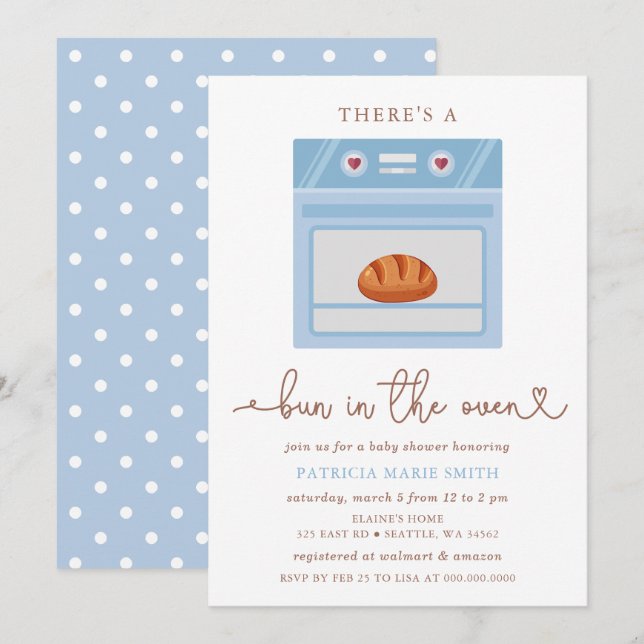 Invitación Bun In The Oven Blue Baby Boy Baby Shower (Anverso / Reverso)