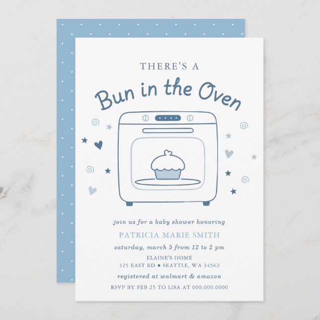 Invitación Bun In The Oven Blue Baby Boy Baby Shower (Anverso / Reverso)