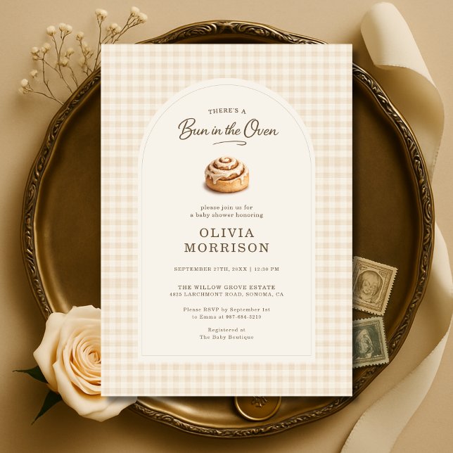 Invitación Bun in the Oven Gingham Baby Shower (Subido por el creador)