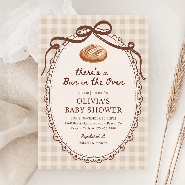 Invitación Bun in the Oven Gingham Sourdough Baby Shower (Subido por el creador)