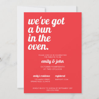 Invitación Bun In The Oven Modern Minimal Red Baby Shower