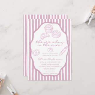 Invitación Bun in the oven pale pink pinstripes Baby Shower