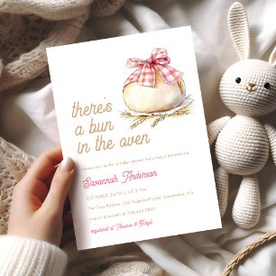 Invitación Bun In The Oven Pink Gingham Bow Baby Shower