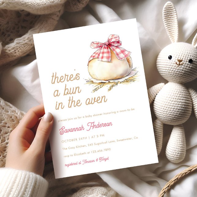 Invitación Bun In The Oven Pink Gingham Bow Baby Shower (Subido por el creador)