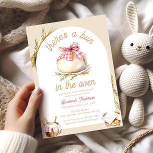Invitación Bun In The Oven Pink Gingham Bow Baby Shower