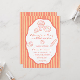 Invitación Bun in the oven pink pinstripes Baby Shower