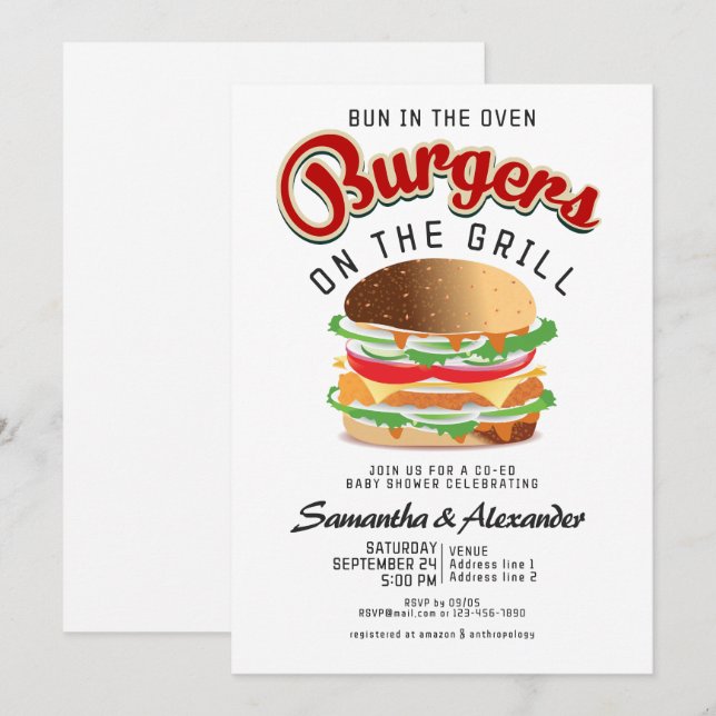 Invitación Bun On The Oven Burger BBQ Retro CO-ED Baby Shower (Anverso / Reverso)