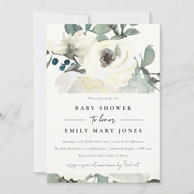 INVITACIÓN BUNCH FLORAL BLANCO DE MARFIL NEUTRAL SUAVE BABY S (Anverso)