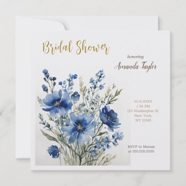 Invitación Bunch of Flowers Elegant Watercolor Bridal Shower (Anverso)