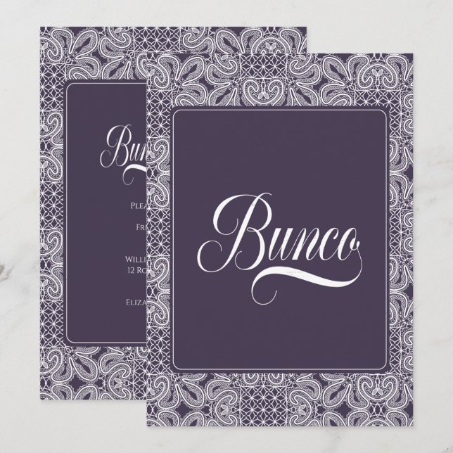 Invitación Bunco Fiesta Purple Lace (Anverso / Reverso)
