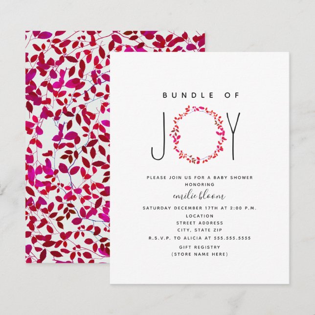 Invitación Bundle De Joy Girly Greenery Wreath Baby Shower (Anverso / Reverso)