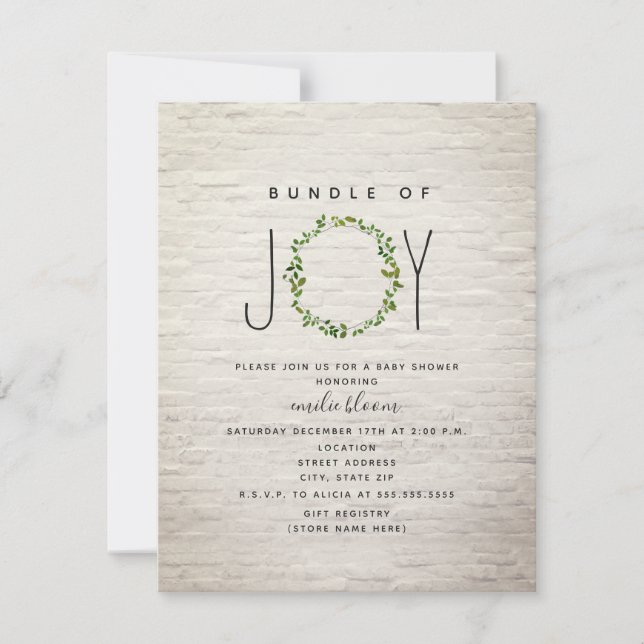 Invitación Bundle De Joy Greenery Wreath Brick Baby Shower (Anverso)