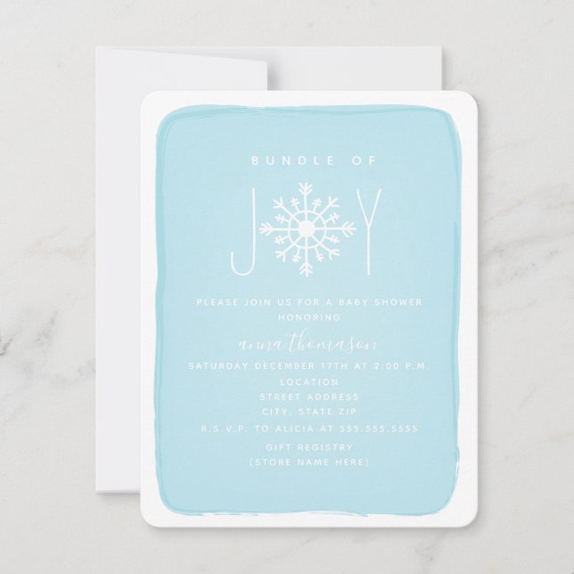 Invitación Bundle De Joy Snowflake Baby Shower - Azul (Anverso)