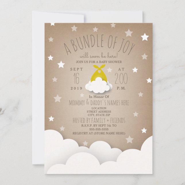Invitación Bundle de nubes de alegría + Baby Shower de estrel (Anverso)