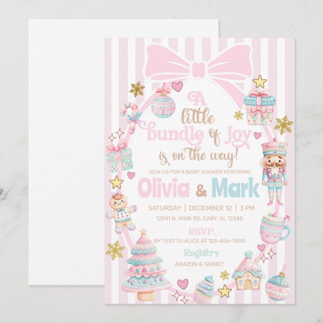 Invitación Bundle of Joy Christmas baby shower invite. (Anverso / Reverso)