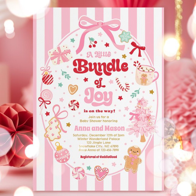 Invitación Bundle Of Joy Christmas Coquette Bow Baby Shower (Subido por el creador)