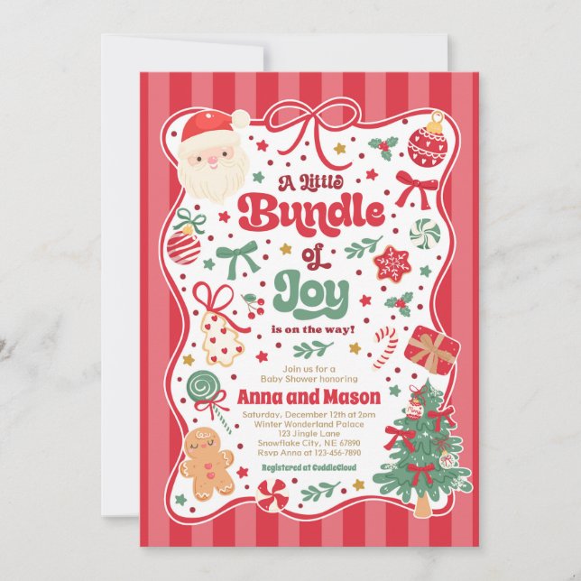 Invitación Bundle Of Joy Christmas Coquette Bow Baby Shower (Anverso)